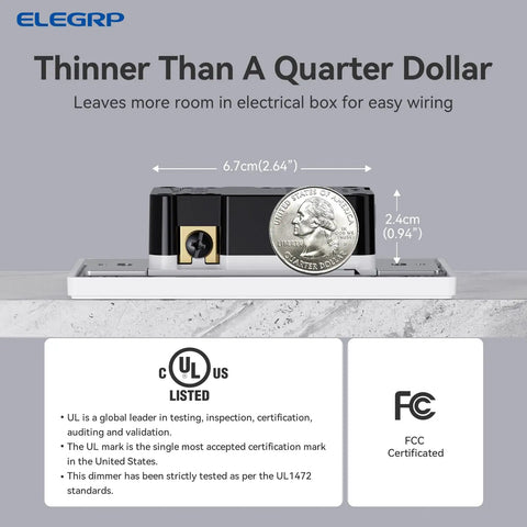 Digital Dimmer Light Switch For 300W Dimmable LED And CFL Lights, 600W Incandescent Or Halogen, UL listed, thin profile
