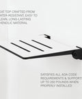 18 Inch SlimLine Folding Wall Mount Shower Bench Seat With White Phenolic Seat And Matte Black Frame, Easy Fold