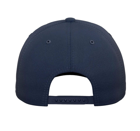 Back view of Fueled by Coffee Navy Blue Adjustable Printed Baseball Cap for Office Nerds and Coffee Lovers showing adjustable strap.