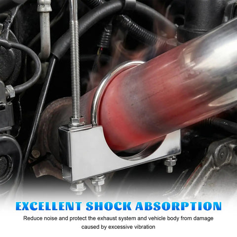 3 Inch Heavy Duty Exhaust Pipe Clamp And Universal Adjustable Muffler Hanger Bracket securing a pipe with shock absorption feature.