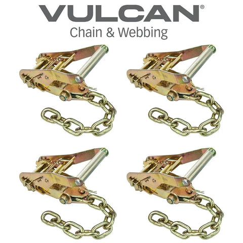 Heavy Duty Ratchet Buckle With 2 Inch Wide Handle And Chain Tail Four Pack For 3300 Pound Safe Working Load Strap Tensioning Gear