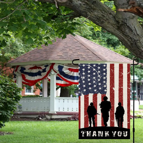 American Soldier Thank You Garden Flag 12x18 Burlap Double Sided for Fourth of July, Memorial Day outdoor display with flag stand