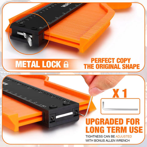 Contour Gauge Tool With Lock 10 Inch Irregular Shape Duplicator showcasing metal lock mechanism and adjustable tightness tool.