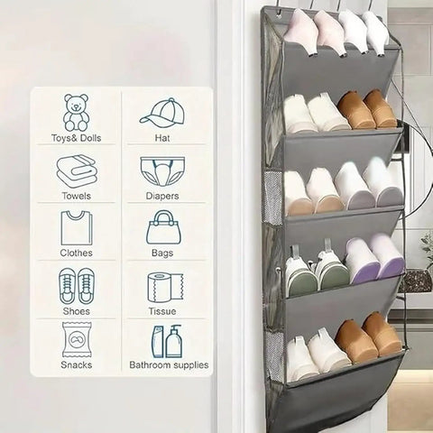 Heavy Duty Over The Door Shoe Organizer Multi Pocket Space Saving Closet Hanger For Sneakers Slippers Socks Sturdy Fabric Storage Rack with shoes.