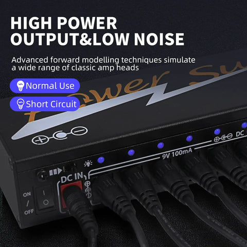 10 Isolated DC Outputs Guitar Pedal Power Supply with 9V 100mA, 9V 500mA, 12V and 18V Rails, Separate Short Circuit Protection