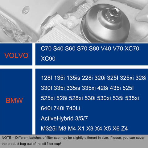 Image showing vehicle models compatible with Professional Grade 86.4Mm Oil Filter Wrench With 16 Flats For Bmw And Volvo.