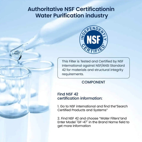 NSF Certified Water Filter Replacement For PUR RF9999 And RF-3375 certification information.