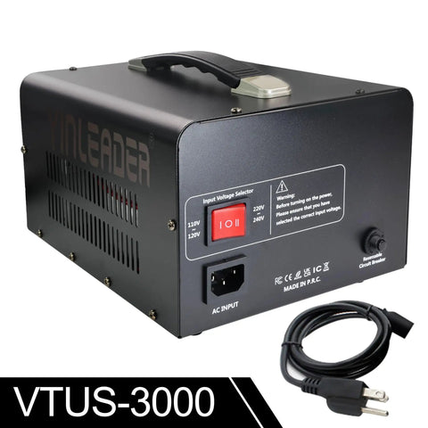 Voltage Converter Transformer 3000W Step Up Down 110V To 220V Or 220V To 110V with US Power Cord shown with plug