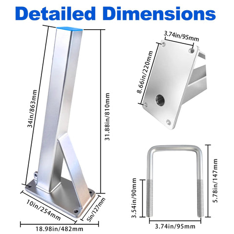 Heavy Duty Marine Trailer Winch Stand With U Bolts For Saltwater Toughness, 4mm Hot Dip Galvanized Steel That Wont Rust, Rustproof Winch Mount Fits 3 Inch Wide By 3 To 4 Inch High Trailer Tongues For Fishing Boats Jet Skis Sailboats with dimensions