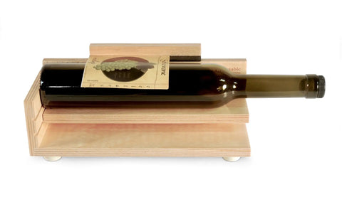 Adjustable Label Applicator Tool For Round Bottles Jars And Candles Slick Peel And Stick Positioner with a wine bottle.
