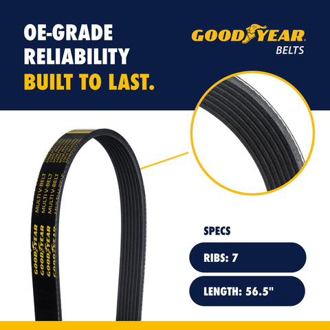 Beefed-Up Serpentine Belt 7-Rib 56.5 Inch High-Performance Multi V Drive Belt for Acura ILX TLX Honda Accord CR-V BMW Z8 Fits Popular Cars for Reliable Power, Smooth Operation, and Long-Lasting Durability, 7-rib EPDM rubber belt