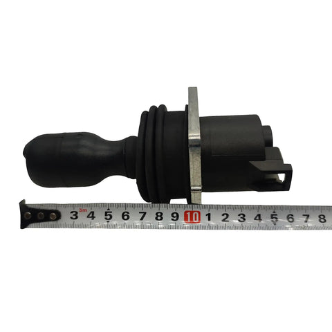 Top Tier Dual Axis Joystick Controller 101173 101173GT side view, compact black design, measuring tape for size reference, durable replacement.