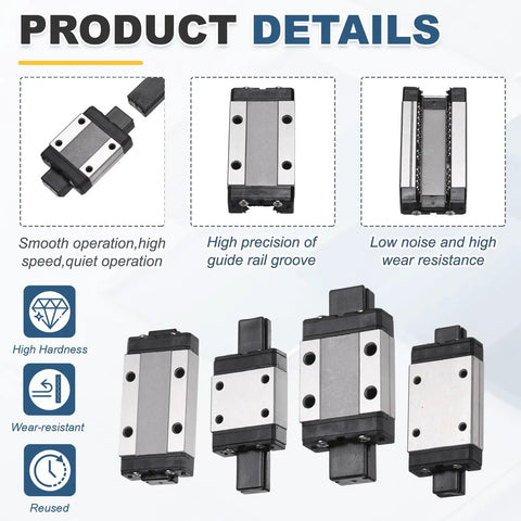 MGW12C Linear Bearing Sliding Carriage Block With Mini Guide, steel, durable, for 3D printers and CNC machines, product details view