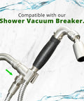 Lead Free Metal Handheld Shower Head With Trickle Valve Ultra Low Flow 1.5 GPM 72 Inch Flexible Stainless Steel Hose shown with vacuum breaker