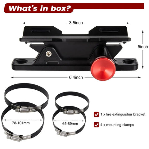 Badass Quick Release Fire Extinguisher Mount Bracket For Jeep Wrangler Truck UTV and RV, solid black aluminum with red pull knob.