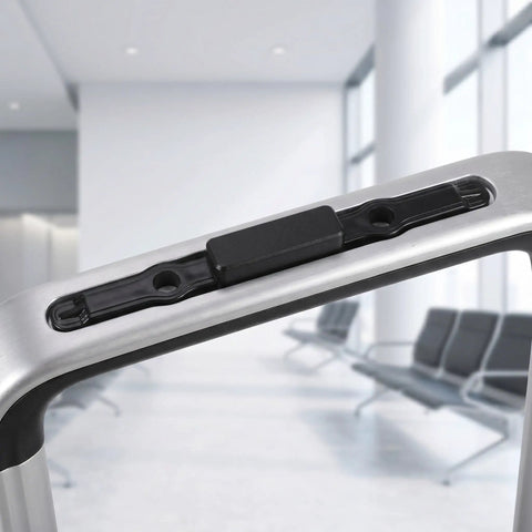Snag This Heavy Duty Luggage Handle Button Replacement for Telescopic Suitcase Pull Rods and Trolley Bags, close-up of black latch.