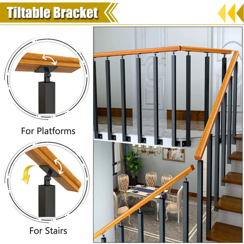 Tiltable bracket for Built Like A Tank Black Iron Stair Railing Spindles; adjustable for stairs and platforms.