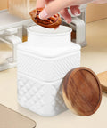 Top Shelf Durable 1800Ml Glass Storage Jars With Hella Tight Airtight Wooden Lids Vintage White Matte Tea Canisters with lid.