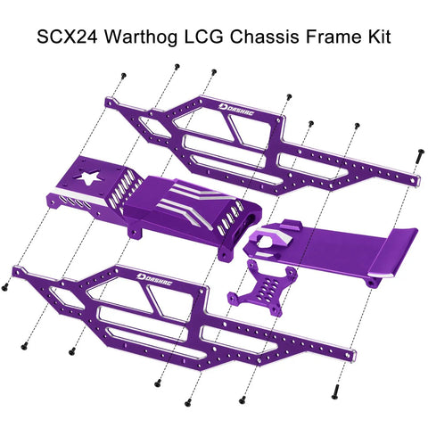 Purple SCX24 Warthog LCG Aluminum Chassis Frame Kit with Rock Cage and Body Shell for 1 by 24 RC Rock Crawler Rig Upgrades