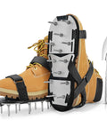 Pre Assembled Lawn Aerator Shoes For Grass With Aluminum Base and adjustable Velcro straps, shown in medium size, black