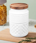 1800Ml Glass Storage Jars With Hella Tight Airtight Wooden Lids Vintage White Matte design, ideal for coffee and snacks.