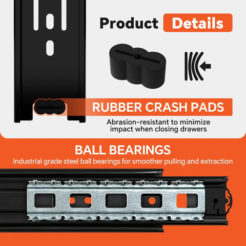 Heavy-Duty 10 Inch Full Extension Side Mount Drawer Slides with 100 LB Load Capacity Ball Bearing Rails product details