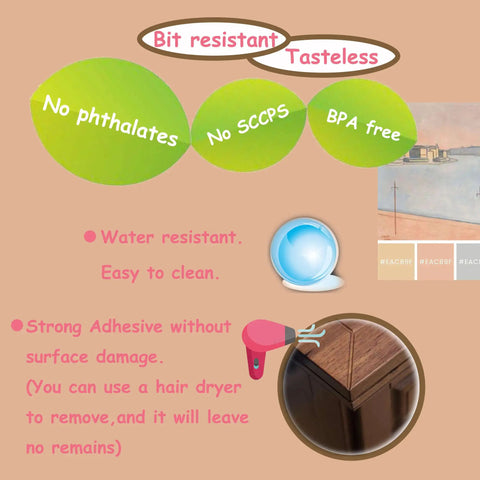 Features of 12 Pack Large Silicone Table Corner Protectors For Baby Proofing, T Shaped Edge Guards with strong adhesive.