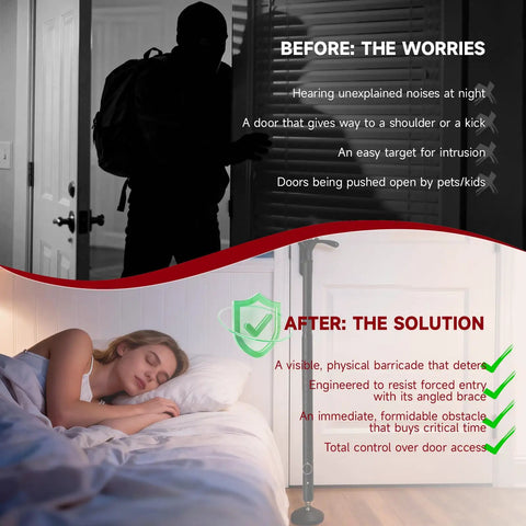 Image showing Two Pack Heavy Duty Metal Door Security Bars Adjustable For Hinged And Sliding Glass Doors Non Slip Base for home use.