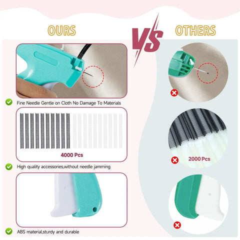 Comparison of Slick Mini Tagging Gun For Apparel Repair And Crafting with features like gentle needle and higher clip count.
