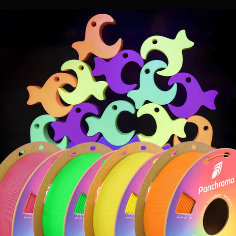 Fluorescent Green PLA Filament 1.75Mm For 3D Printing with vibrant fish-shaped objects in neon colors.