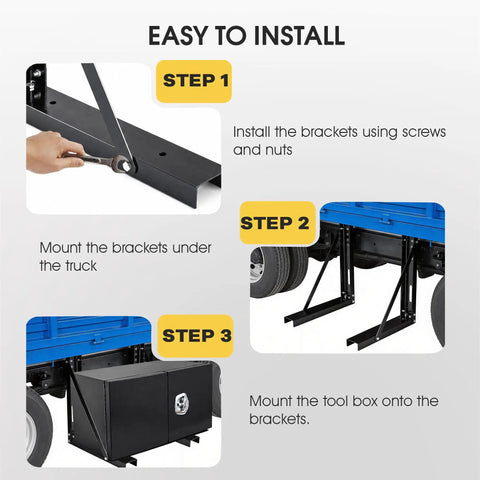 Heavy Duty Underbody Truck Tool Box Mounting Brackets Kit Set of 2 bolted formed steel brackets installation steps