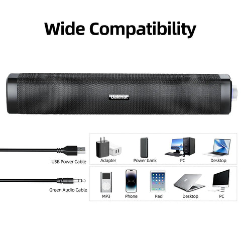 USB Computer Speakers With 3.5mm Aux, Wired USB Powered Sound Bar With Colorful LED Lights And Switch Button compatibility details