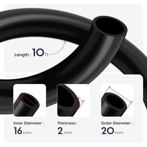 Silicone Vacuum Hose Five Eighth Inch ID Sixteen Millimeter 10 Ft Long High Temp 100 PSI Engine Automotive Vacuum Line Tubing Durable Black