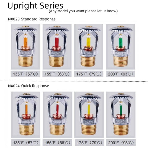Heavy Duty Upright Fire Sprinkler Head For Automatic Systems With No Sweat Install And Sure Thing 155 Degree Fahrenheit Activation In Chrome Finish For Solid Peace Of Mind Protection Pack Of Six with varying temperature glass bulbs
