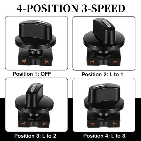 DIY Ready 4 Position Rotary Switch With Knob Replacement For Fans And Small Appliances, 125V To 250V, 3 Speed Settings Plus Off, Durable Universal Speed Selector Switch Pack Of 2, front view