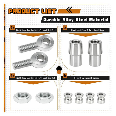 7/8 Inch Heim Joint Rod End Kit 2 Pack For Jeep Trucks And 4X4 Steering Suspension Systems with silver alloy rod ends and nuts.