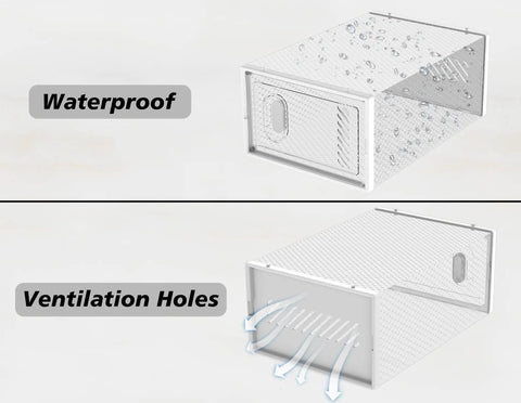 Stackable Clear Shoe Storage Boxes Game Changer For Modern Closet Organization features waterproof design and ventilation holes.