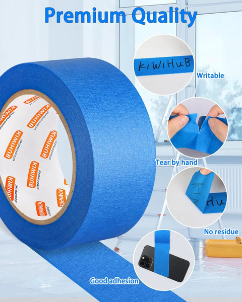 Pro-Grade Blue Painter Tape 0.94 Inch, 18 Rolls, Writable, hand tearing, no residue on phone, premium quality.
