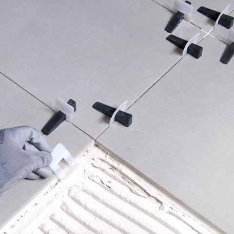 Tile Leveling System Clips And Wedges 2 Mm Black 500 Piece Set for fast lipless finishes during tile installation on floor
