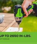 Person using 24V Brushless Cordless Impact Driver Kit With 2650 Inch Pounds Torque, Quarter Inch Hex outdoors on wooden board