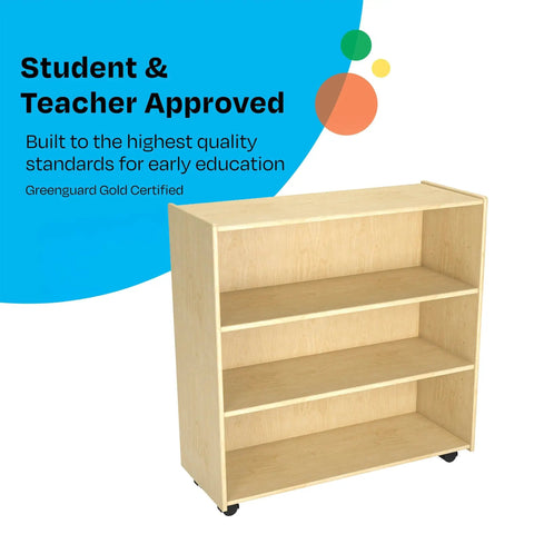 Slick Rolling Storage Rack With Adjustable Shelves And Heavy Duty Locking Casters. Compact mobile storage shelf with three shelves.