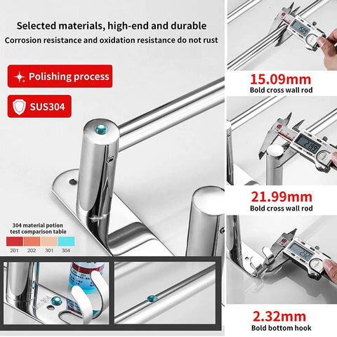 Retractable Towel Bar Rack In Stainless Steel 304, Adjustable 20-30 Inches, showing cross wall rod measurements.
