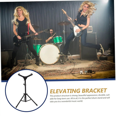 Rock Solid Foldable Drum Stand With Hella Sturdy Alloy Frame during live performance, featuring an elevating bracket for stability.