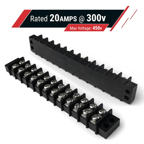 Top Shelf 12 Circuit Screw Terminal Junction Block With Barrier Strips Rated 300 Volts 20 Amps Handling 22 To 12 Gauge Wire For No Sweat Wiring Jobs 10 Pack Brass Contacts