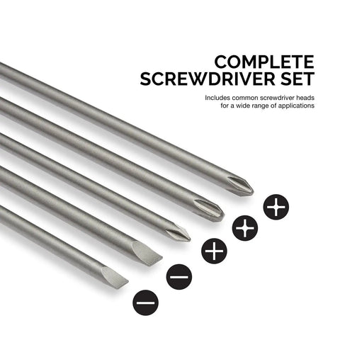Extra Long 12 Inch Bit Set For Power Drivers 5 Piece Cr V Steel Screwdriver Bits Phillips and Slotted Hex Shank