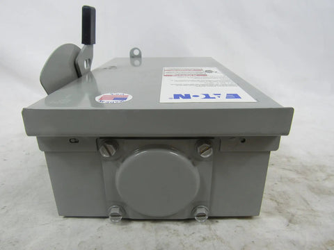 Side view of DG221URB 2 Wire 2 Pole Non Fusible B Series General Duty Safety Switch 240 Volt AC 30 Amp NEMA 3R industrial unit.