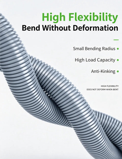 Heavy Duty Flame Resistant Corrugated Cable Conduit Featuring Flexible Wire Cover Sleeves In Slick Gray Double Wave Build bent for flexibility