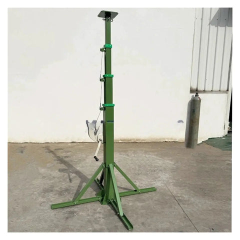 Hand Crank Telescopic Mast With Quadripod Base Extending Three To Ten Meters Smooth Manual Operation Heavy Duty, portable green rig.