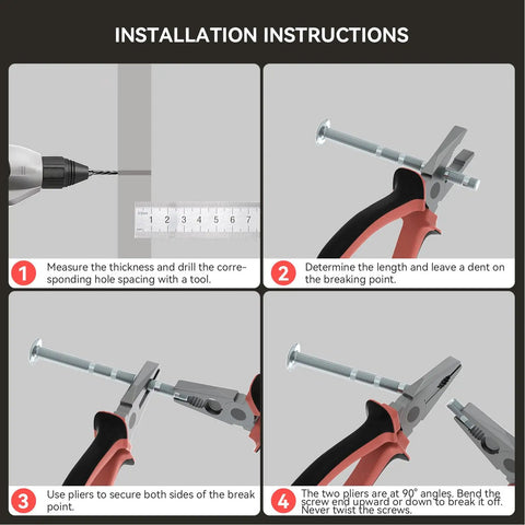 Installation steps for Five Pack Gold Knobs Brushed Brass Round Cabinet Pulls For Kitchen Cabinets with pliers and drill guide.