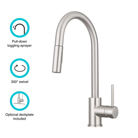 RV Ready Pull Down Kitchen Faucet with One Hand Lever, Detachable Spray Head, and Optional Deck Plate in Brushed Satin Nickel